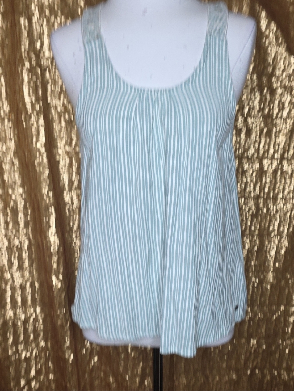 Roxy Mint and White Striped Lace-Trim Tank